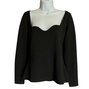 H&M Black sweetheart scalloped style neckline Long Sleeve Shirt Size Medium